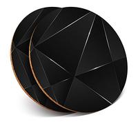2 x Round Coasters - Black Silver Abstract Design - Cork Backed Home Kitchen Accessory Tea Coffee Mug Mat #2009