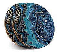 2 x Round Coasters - Blue Marble Ink Art Gold Art Deco - Cork Backed Home Kitchen Accessory Tea Coffee Mug Mat #21519