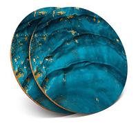 2 x Round Coasters - Blue Teal Turquoise Ink Art - Cork Backed Home Kitchen Accessory Tea Coffee Mug Mat #2094