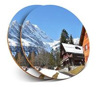 2 x Round Coasters - Braunwald Swiss Ski Resort Switzerland - Cork Backed Home Kitchen Accessory Tea Coffee Mug Mat #44437