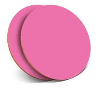2 x Round Coasters - Bright Pink Colour Block - Cork Backed Home Kitchen Accessory Tea Coffee Mug Mat #44456