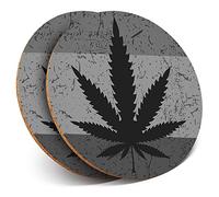 2 x Round Coasters - Cannabis Rasta Flag Jamaica - Cork Backed Home Kitchen Accessory Tea Coffee Mug Mat #36392