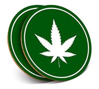 2 x Round Coasters - Cannabis Weed Marijuana Stamp - Cork Backed Home Kitchen Accessory Tea Coffee Mug Mat #5697
