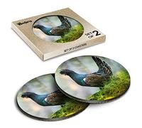 2 x Round Coasters - Capercaillie Bird Wildlife Nature Forest Cork Backed MDF Glossy Tea Coffee Accessory #50454