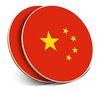 2 x Round Coasters - China Flag Chinese Travel - Cork Backed Home Kitchen Accessory Tea Coffee Mug Mat #9095