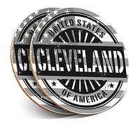 2 x Round Coasters - Cleveland Ohio USA American Flag - Cork Backed Home Kitchen Accessory Tea Coffee Mug Mat #40537