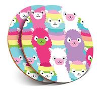 2 x Round Coasters - Colorful Llama Alpaca Sheep - Cork Backed Home Kitchen Accessory Tea Coffee Mug Mat #15657