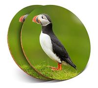 2 x Round Coasters - Common Puffin Bird Pair - Cork Backed Home Kitchen Accessory Tea Coffee Mug Mat #21383