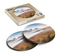 2 x Round Coasters - Constantine Bay Padstow Cornwall UK Cork Backed MDF Glossy Tea Coffee Accessory #50596