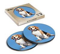 2 x Round Coasters - Cute Beagle Dog Puppy Cork Backed MDF Glossy Tea Coffee Accessory #50641