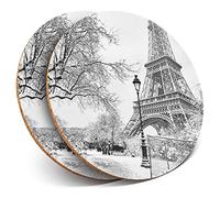 2 x Round Coasters - Eiffel Tower Paris France French - Cork Backed Home Kitchen Accessory Tea Coffee Mug Mat #42832