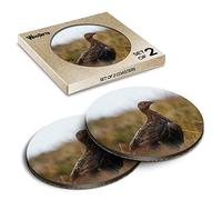 2 x Round Coasters - Famous Scottish Red Grouse National Park Cork Backed MDF Glossy Tea Coffee Accessory #50860