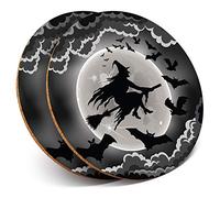 2 x Round Coasters - Flying Witch Witchcraft Bats - Cork Backed Home Kitchen Accessory Tea Coffee Mug Mat #14408