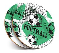 2 x Round Coasters - Football Funky Pattern Kids Boys - Cork Backed Home Kitchen Accessory Tea Coffee Mug Mat #24610