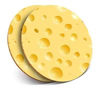 2 x Round Coasters - Fun Swiss Cheese Effect Food - Cork Backed Home Kitchen Accessory Tea Coffee Mug Mat #3184