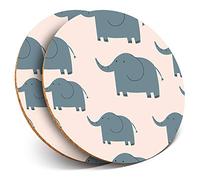 2 x Round Coasters - Grey & Pink Elephant Print Baby Girl - Cork Backed Home Kitchen Accessory Tea Coffee Mug Mat #15757