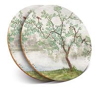 2 x Round Coasters - Japanese Garden Illustration Japan - Cork Backed Home Kitchen Accessory Tea Coffee Mug Mat #21732