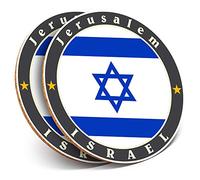 2 x Round Coasters - Jerusalem Israel Flag Map Travel - Cork Backed Home Kitchen Accessory Tea Coffee Mug Mat #5618