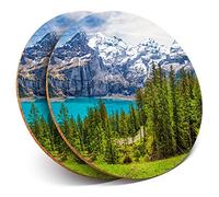 2 x Round Coasters - Kandersteg Lake Switzerland - Cork Backed Home Kitchen Accessory Tea Coffee Mug Mat #21748