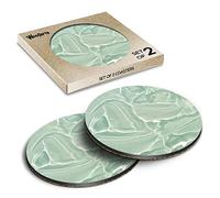 2 x Round Coasters - Light Green Liquid Gel Effect Cork Backed MDF Glossy Tea Coffee Accessory #51334