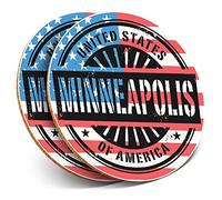 2 x Round Coasters - Minneapolis Minnesota USA Flag - Cork Backed Home Kitchen Accessory Tea Coffee Mug Mat #6072