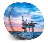 2 x Round Coasters - Offshore Jack Up Rig Oil Industry - Cork Backed Home Kitchen Accessory Tea Coffee Mug Mat #21952
