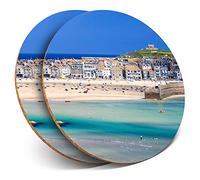 2 x Round Coasters - Porthminster Beach St Ives Cornwall - Cork Backed Home Kitchen Accessory Tea Coffee Mug Mat #46157