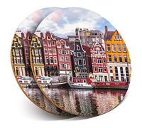2 x Round Coasters - River Amstel Amsterdam Netherlands - Cork Backed Home Kitchen Accessory Tea Coffee Mug Mat #16600
