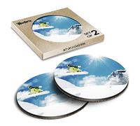2 x Round Coasters - Snowboard Jump Snowboarding Cork Backed MDF Glossy Tea Coffee Accessory #63273