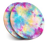 2 x Round Coasters - Tie Dye Hippy Pattern Vintage Retro 80's - Cork Backed Home Kitchen Accessory Tea Coffee Mug Mat #24308
