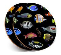 2 x Round Coasters - Tropical Fish Reef Ocean Pet - Cork Backed Home Kitchen Accessory Tea Coffee Mug Mat #15903