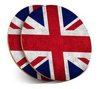 2 x Round Coasters - Union Jack Flag GB UK England - Cork Backed Home Kitchen Accessory Tea Coffee Mug Mat #2240
