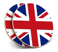 2 x Round Coasters - Union Jack UK British Flag England - Cork Backed Home Kitchen Accessory Tea Coffee Mug Mat #9067