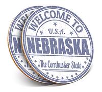 2 x Round Coasters - Welcome Nebraska State USA America - Cork Backed Home Kitchen Accessory Tea Coffee Mug Mat #5735