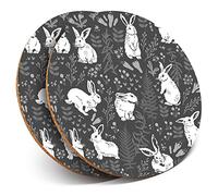 2 x Round Coasters - White Rabbit Hare Bunny Cute - Cork Backed Home Kitchen Accessory Tea Coffee Mug Mat #38228
