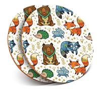 2 x Round Coasters - Woodland Bear Rabbit Hedgehog Fox - Cork Backed Home Kitchen Accessory Tea Coffee Mug Mat #15877