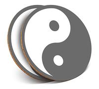 2 x Round Coasters - Yin Yang Yoga Meditation - Cork Backed Home Kitchen Accessory Tea Coffee Mug Mat #40157