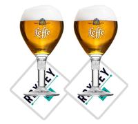 2 x Roxley Leffe Half Pint 33cl Glasses Nucleated Also Comes with X2 Branded Bar Mats Lager Beer Glass Man Cave Made in UK