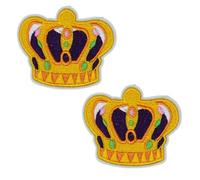 2 X Royal Crown Patch Iron-On - Embroidered Gold King & Queen Crown Appliqué for Jackets, Denim, Backpacks, DIY (7 x 6cm)