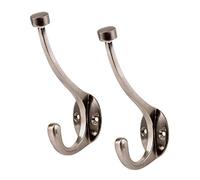 2 x Satin Nickel Large Hat and Coat Hooks, Pill Top Metal 145mm Modern Hangers