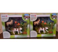 2 x Schleich Farm Life "Stable Care with Calf and Sheep", 41422, Hand Painted,