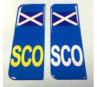 2 x Scotland Flag SCO Vehicle Number Plate Sticker - 39mm - HIGH GLOSS DOMED GEL