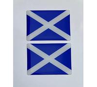 2 x SCOTLAND SALTIRE FLAGS Sticker/Decal 70mm - WITH HIGH GLOSS DOMED GEL FINISH