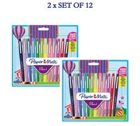 2 x Set of 12 Paper Mate Flair Pens Medium Point 0.7mm Felt Tip No-Bleed Carniva