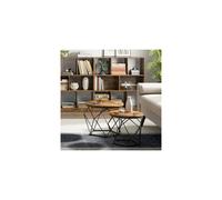 2 x Set Of Round Industrial Look Rustic End Nesting Side End Tables Stools With Crystal shape Metal Frame