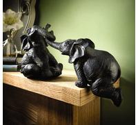 2 X Shelf Sitting Elephant Ornaments - Decorative Home Sculptures With Bronze Highlights - Sitting 12 X 9Cm, Hanging 8.5 X 17Cm