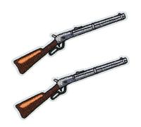 2 X Shotgun Winchester Rifle Embroidered Patch - Wild West Iron-On Appliqué (8 x 2cm) - Vintage Cowboy Firearm Patch for Jackets, Vests, Bags & Crafts