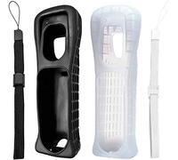 2 x Silicone Skin Case Cover Shell with Wrist Strap Replacement for Wii Remote Controller (Black+White)