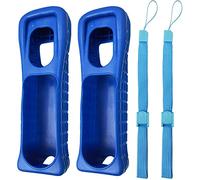 2 x Silicone Skin Case Cover Shell with Wrist Strap Replacement for Wii Remote Controller (Blue)