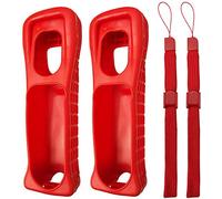 2 x Silicone Skin Case Cover Shell with Wrist Strap Replacement for Wii Remote Controller (Red)